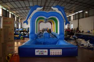 Quality Durable Commercial Inflatable Water Slides , Cute Dolphins Cartoon Long Water Slip N Slide wholesale