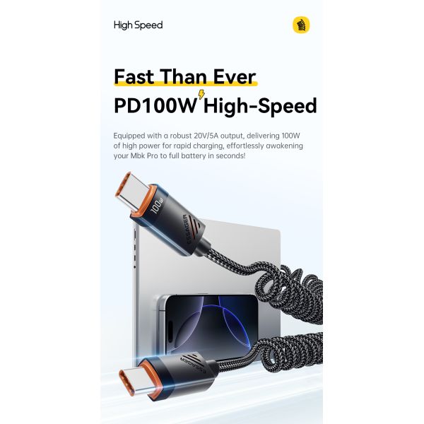 ESSAGER ES-X66 60W 100W Spring Style USB C to USB C Cable USB C PD