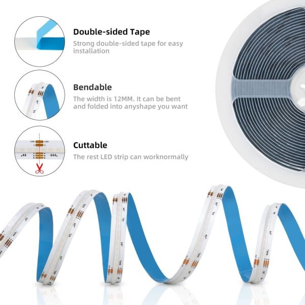 784 LEDs/m RGBW Chip COB LED Strips Dimmable -20°C To 60°C DC 24V Input Voltage