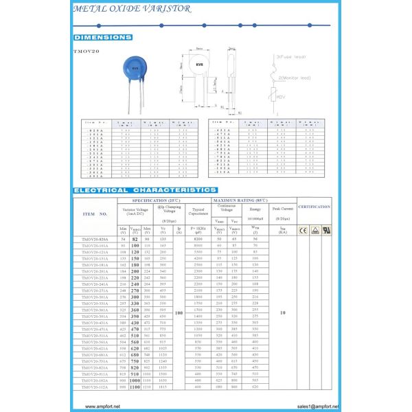 ITMOV TMOV 14MM Metal Oxide Varistor 3Pin Thermally Protected MOV Surge Protection