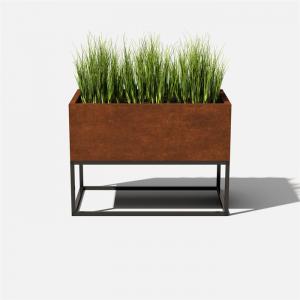 China Outdoor Solid Metallic Rectangle Corten Steel Raised Garden Bed Planter And Stand on sale