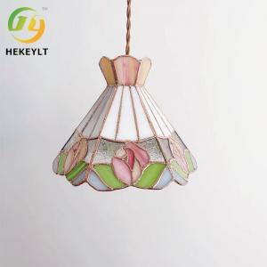 China French Retro All Copper Glass Colorful Rose Pendant Light Hallway Dining Room Bar Lamp on sale