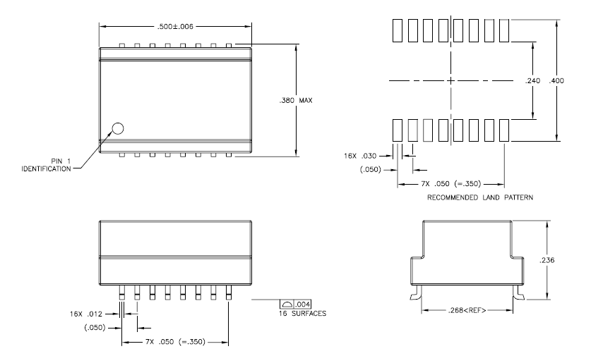 2 Cores 16 pins Ethernet Lan Transformer H1263NL for home security system