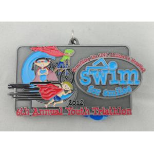 China 6th Annual Youth Triathlon Ribbon Medals , Die Casting Soft Enamel Heat Transfer Printing Ribbon on sale
