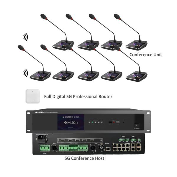 HUAIN Hand in Hand 5G Discussion Chairman Unit Voting Microphone Wireless Conference System Mic with Control Unit