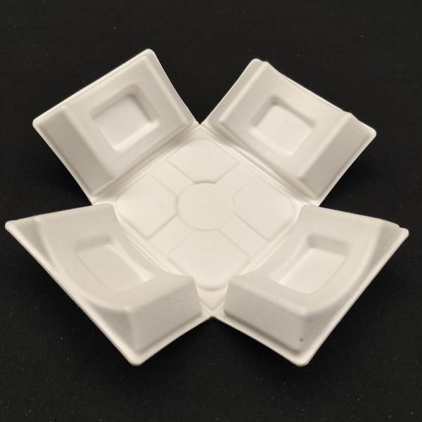 Environmentally friendly white sugarcane bagasse pulp molding with wet pressing for high-end liquor packaging base, featuring embedded bottle bottom