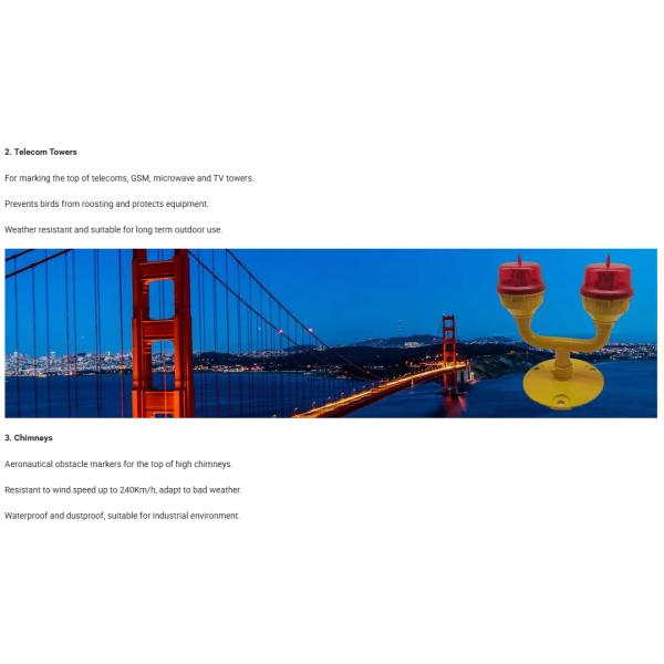 Main-Standby Adjustable Wide Voltage Input UV-Resistant Polycarbonate IP66 Low-Intensity Dual-Lamp Aviation Obstacle Obstruction Light For Bridge