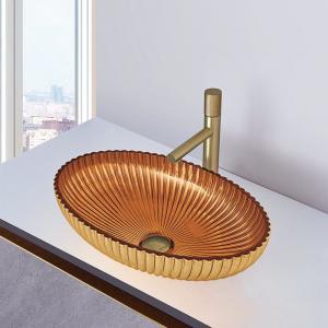 Quality Oval Shape Crystal Glass Vessel Basins In 24K Gold Color Bathroom Sink Basin Bowl wholesale