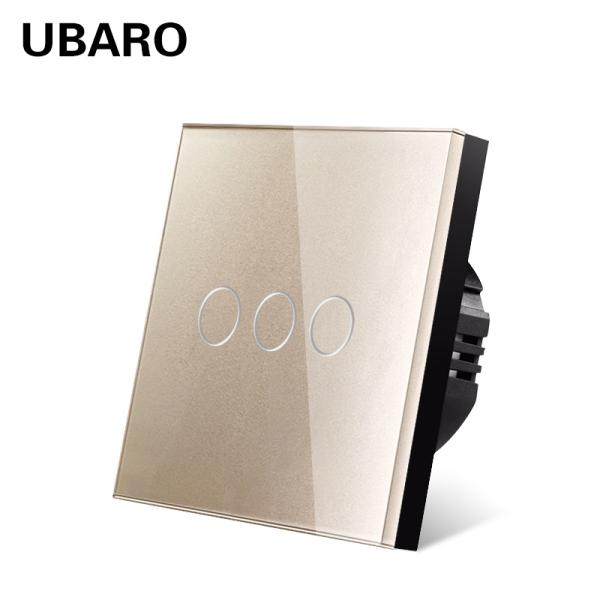 EU/UK Standard 3Gang 1Way Wall Light Touch Switch Gold Tempered Glass Panel Button 5 -300W/GangCE