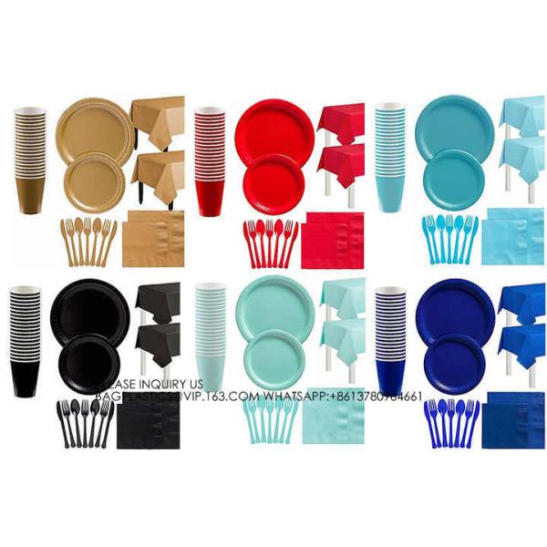 Colorful Party Pack! Includes Colorful Dinner Plates, Cutlery, Napkins And Cups bronzing hot silver paper tray