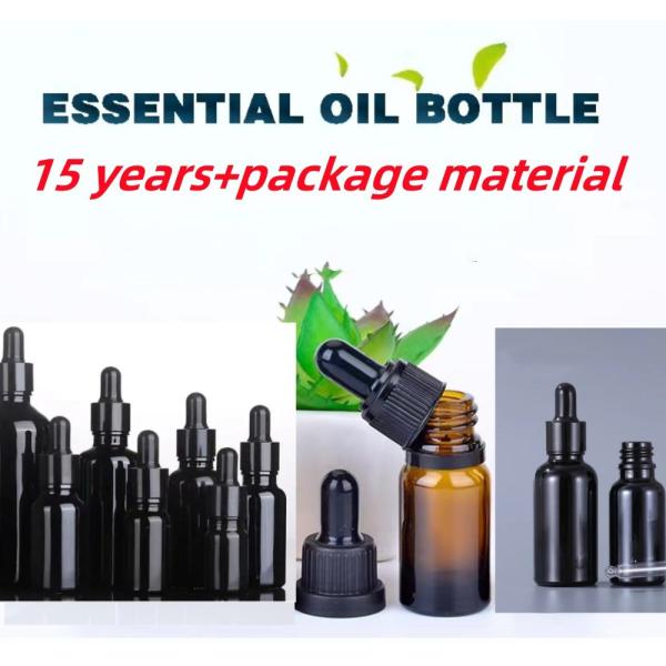 10ml 15ml 20ml 30ml 50ml Essential Oil Bottle Shiny Black Glass Dropper Bottle with Calibrated Glass Pipette