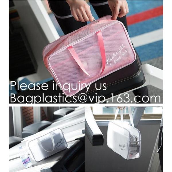 Compact Multi-purpose Handbag-style Transparent Glitter Cosmetic Pouch with Zipper Pocket on the Back, bagease, bagplast
