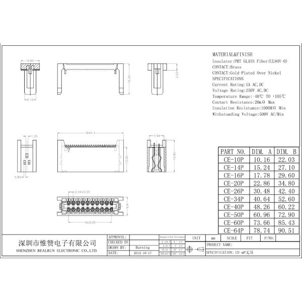 26 Pin Female Header Idc Wire To Board Connector Press Cable Type 60V Black