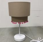 TC Fabric Simple Modern Table Lamp Double Layer Linen Table Lamp With Pom Pom