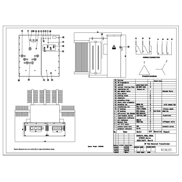 2500Kva Liquid Filled Loop Feed 3 Phase Pad Mounted Transformer 27.6Kv To 600V