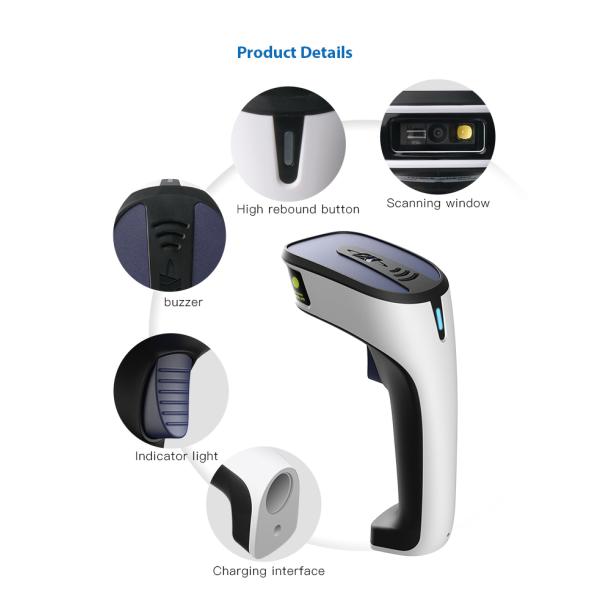FCC 2200mAh 2D Wireless Barcode Scanner COMS QR USB