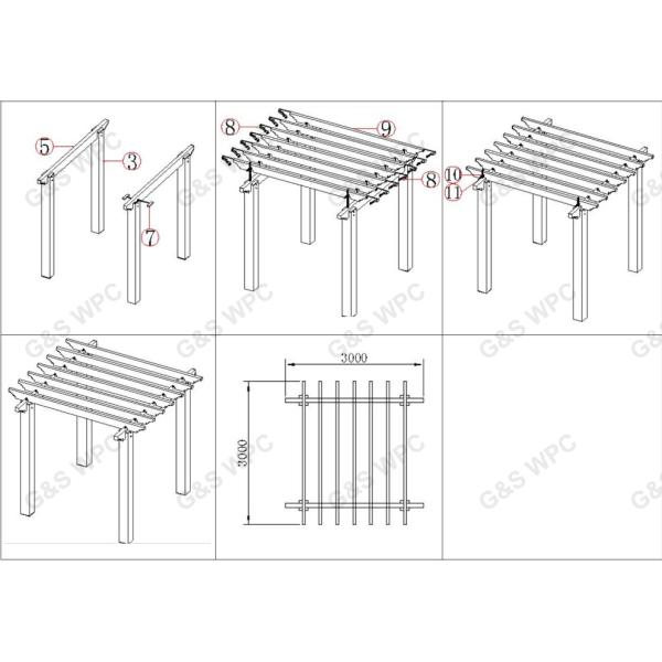 2M 2.2M Wood Plastic WPC Pergola HDPE Composite Pergola Material