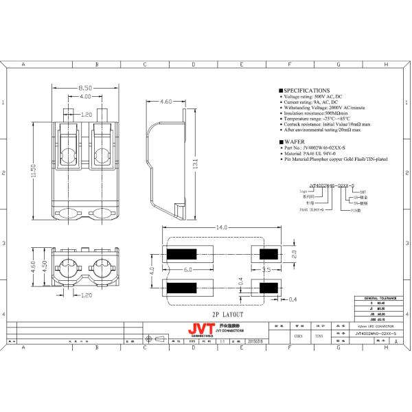 Equivalent Of Wago 1 Pole SMD LED Quick Connector 4.0mm Pitch PA46 UL94V-0 Housing