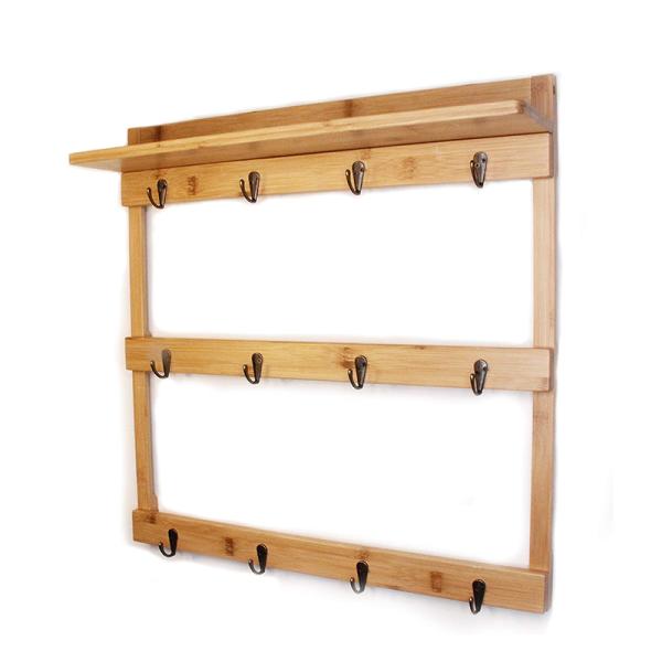 Multifunctional Bamboo Wall Hook Coffee Cup Hanger For Bathroom