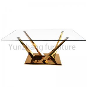 Quality Minimalist Rectangular Glass Top Dining Table With Solid SS201 Gold Plated Stand Base wholesale