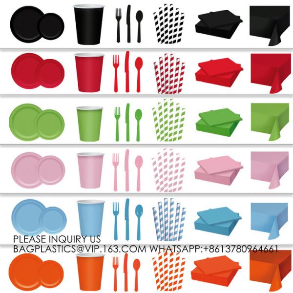 Colorful Party Pack! Includes Colorful Dinner Plates, Cutlery, Napkins And Cups bronzing hot silver paper tray