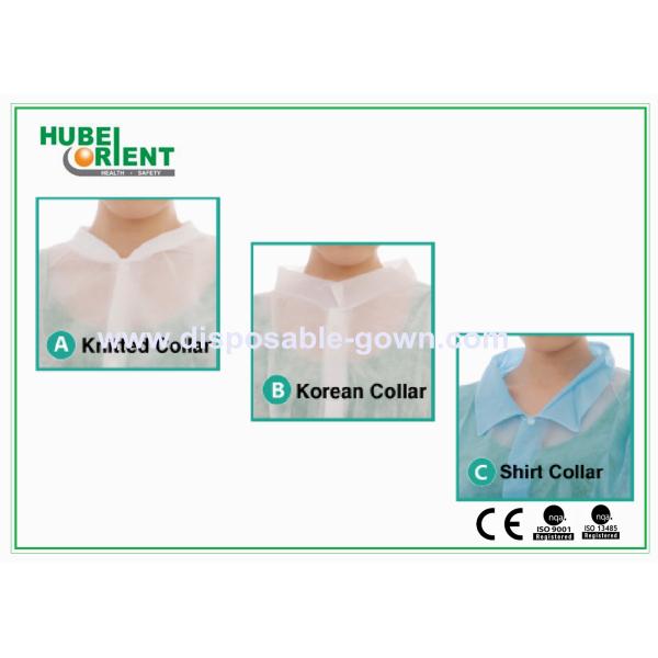 Dust-Proof Nonwoven PP Colored Disposable Visitor Coats With Snaps With Dofferent Style Collar