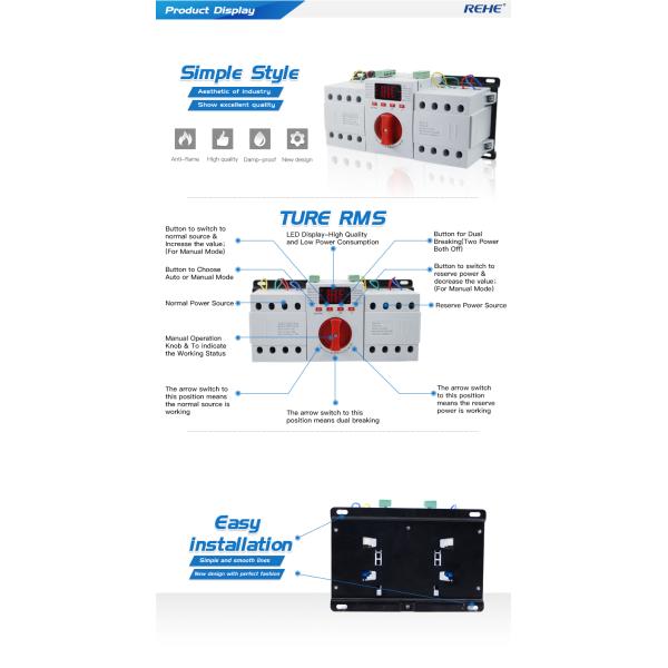 Intelligent Controller 16-63A 400VAC 4P Dual Power Supply Changeover Switch With LED Display