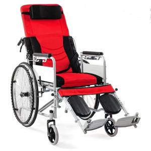Quality Red Compact Folding Wheelchair 110KG Lightweight Fold Up Wheelchair wholesale