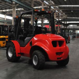 China 4 Wheel Drive Stand Up Forklift , Narrow Aisle Forklift Rough Terrain Lift Truck on sale