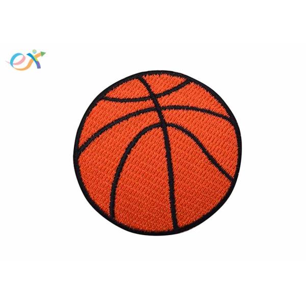 Twill Background Fabric Embroidered Sports Patches Orange / Red Color