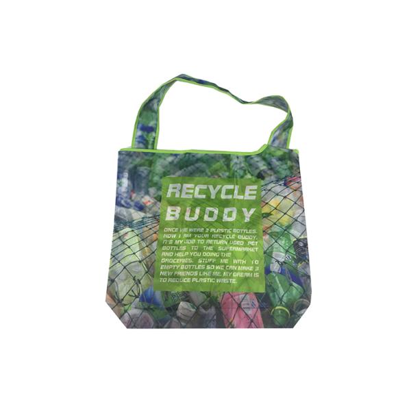 Personalized Eco Recycled Folding Tote Bag Green Color With Single Long Handles