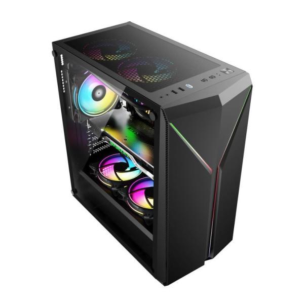 ETEK Stylish Computer Case Symmetrical ARGB LED Strip Tempered Glass Side Panel Top I/O Panel with Magnetic Dust Net