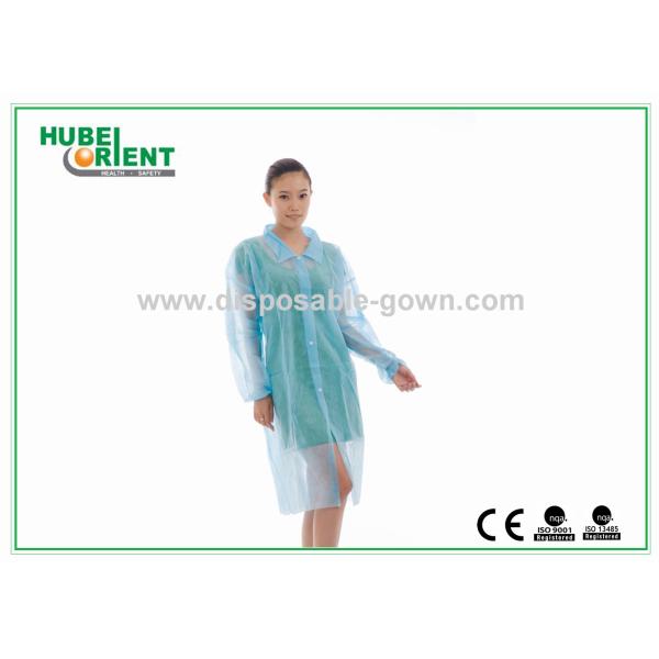 Dust-Proof Nonwoven PP Colored Disposable Visitor Coats With Snaps With Dofferent Style Collar