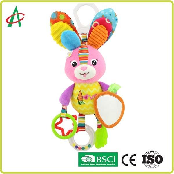 Cheap EN71 25cm Soft Plush Baby Rattles With Teeth Chew And Mirror for sale