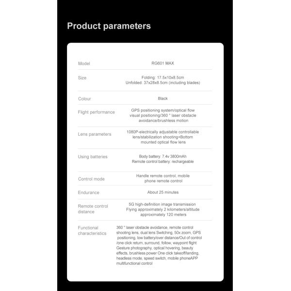 Drone Type Beginner Drones Rg601 Max Hd 4k Drone with Camera Brushless Motor Gps 5g Fpv Quadcopter and Obstacle Avoidance