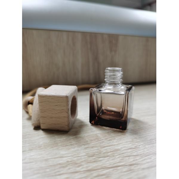 7ml New Color Hanging Fragrance Diffuser Car Pendant Perfume Square Wooden Cap With Coffee Brown Glass Bottle