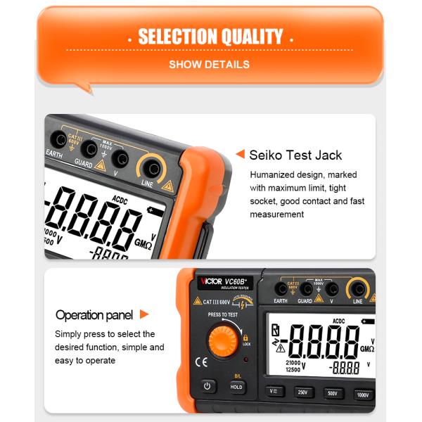 VICTOR VC60B+ Digital Insulation Resistance Tester High-definition LCD screen 5000 words display clear handwriting