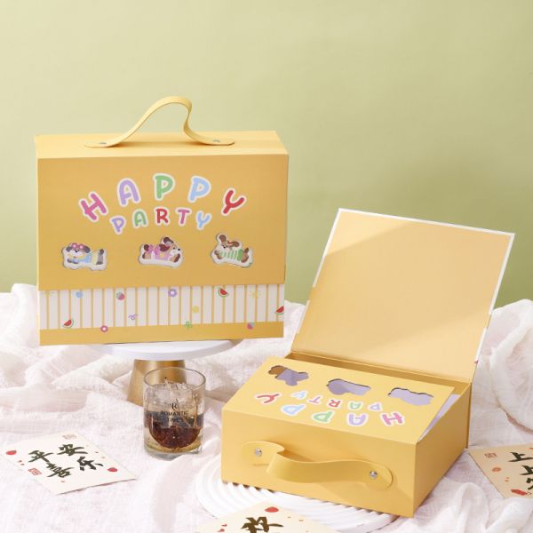 Creative Gift Box Set Yellow Cartoon Animal Party Packaging Multi Size Handle Box Collection Striped Pattern Favor Boxes