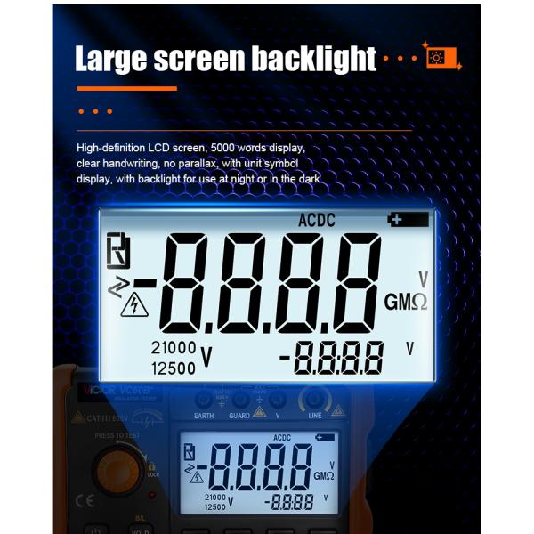 VICTOR VC60B+ Digital Insulation Resistance Tester High-definition LCD screen 5000 words display clear handwriting
