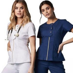 Quality factory custom logo strech solid color made in china cheap design hospital scrubs uniforms sets fashionable wholesale