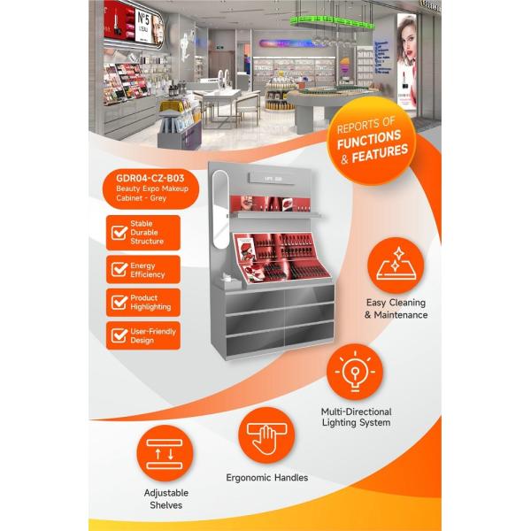 GDR04-CZ-B03 Beauty Display Rack with Soft LED Lighting and Mirrored Surfaces for Retail Counters