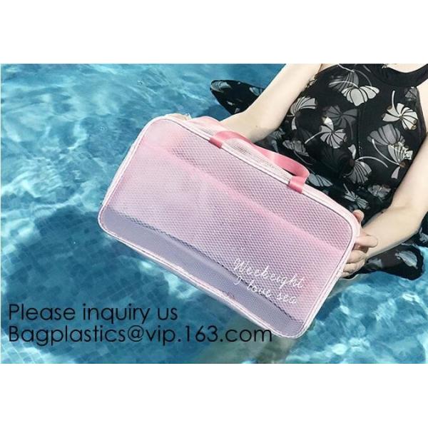 Compact Multi-purpose Handbag-style Transparent Glitter Cosmetic Pouch with Zipper Pocket on the Back, bagease, bagplast