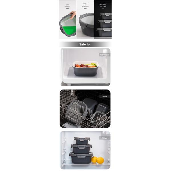 Non-stick Coating Glass Food Container with Glass Lid Freezer Safe and Oven Safe