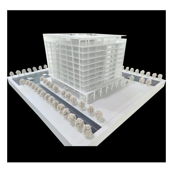 Office Building Models Architectural 1:150 With Glass Facade And Urban Streetscape