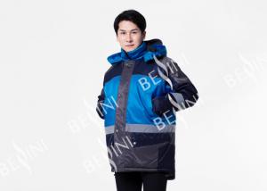 Quality Reflective Tape Padded Winter Coat / Mens Warm Work Coats Blue And Navy wholesale
