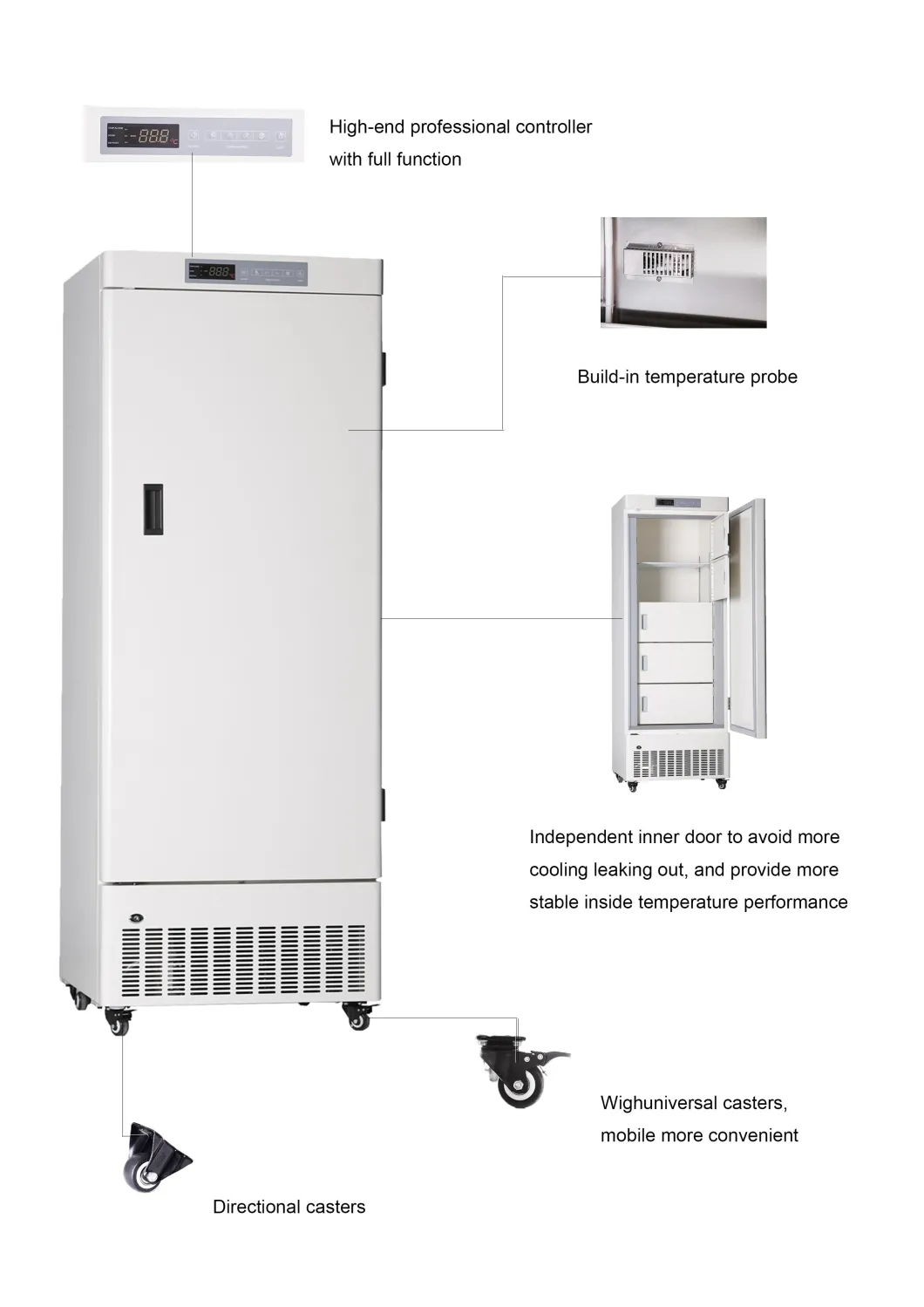 Energy Saving -25 Degrees 268 Liters Steel Upright Medical Deep vaccine Freezer with Multi Layer