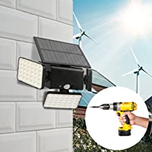 Adjustable Heads 1000lm 260Pcs LED Solar Motion Sensor Wall Light Outdoor