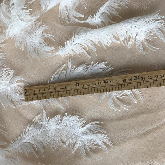 White Stretch Embroidered Mesh Lace Fabric By The Yard For Wedding Dress / Evening Dress