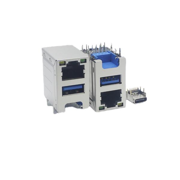 3.0 Female Usb Circuit Board Connector Stacked Usb C Connector With RJ45