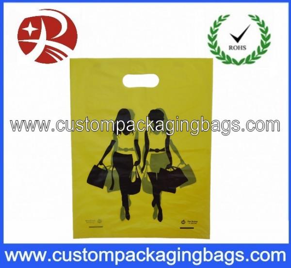 Cheap Custom Design Po Yellow Die Cut Handle Plastic Bags 100 Micron For Lady for sale